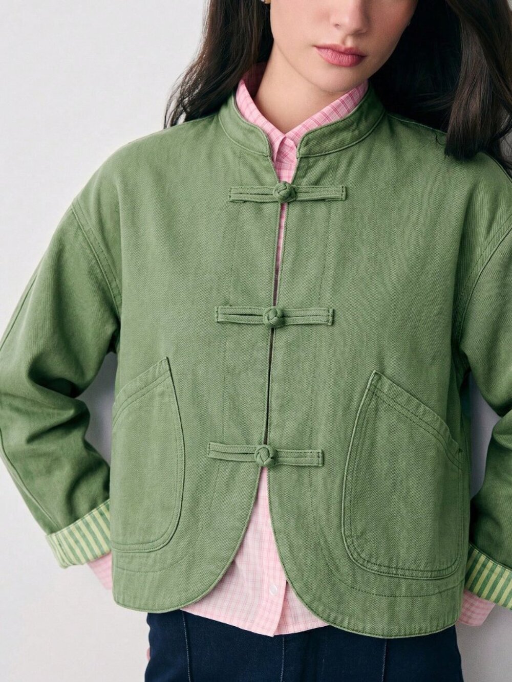 Army Green Casual Women's Oriental Style Denim Jacket